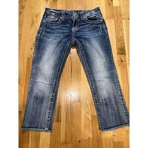 Miss Me Women's Denim Capris Blue Sz 28x21‎ Signature Cropped Low Rise Dark Wash